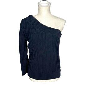 FRAME Black Ribbed One Shoulder Long Sleeve Top Medium